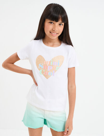 T-shirt manches courtes col rond coton ivoire fille