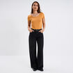 T-shirt coton col rond manches courtes jaune moutarde femme