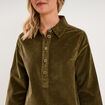 Robe droite velours col chemise vert kaki femme