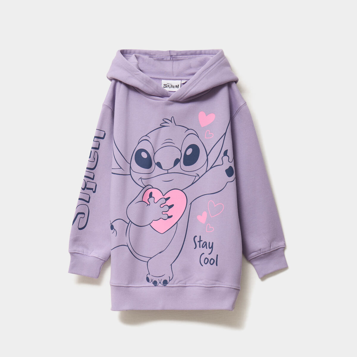 Sweat hoodie oversize à capuche Stitch parme fille