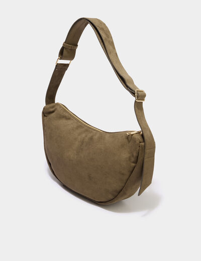 Sac banane effet su&eacute;dine vert kaki femme