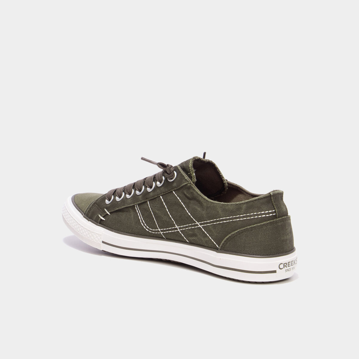 Tennis basses en toile &agrave; lacets vert kaki homme