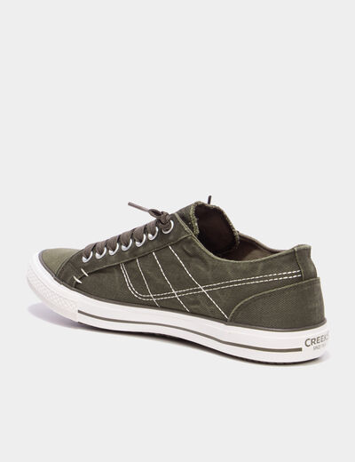 Tennis basses en toile &agrave; lacets vert kaki homme