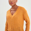 Pull avec détails ajourés jaune moutarde femme
