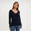 Pull col en V manches longues bleu marine femme