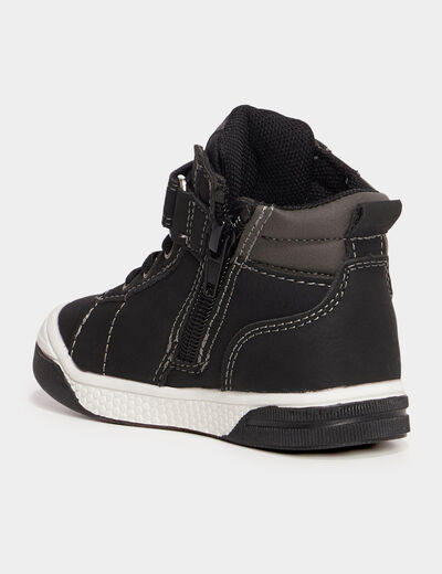 Baskets montantes zippées à scratchs noir bébé garçon