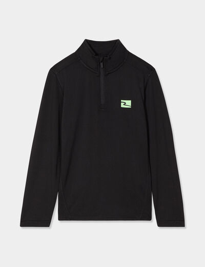 T-shirt sport col camionneur zipp&eacute; noir gar&ccedil;on
