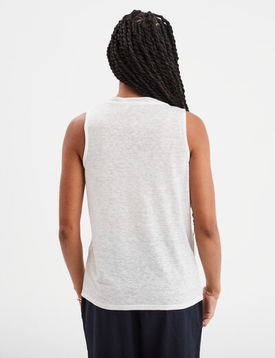 Débardeur col en V sans manches blanc femme