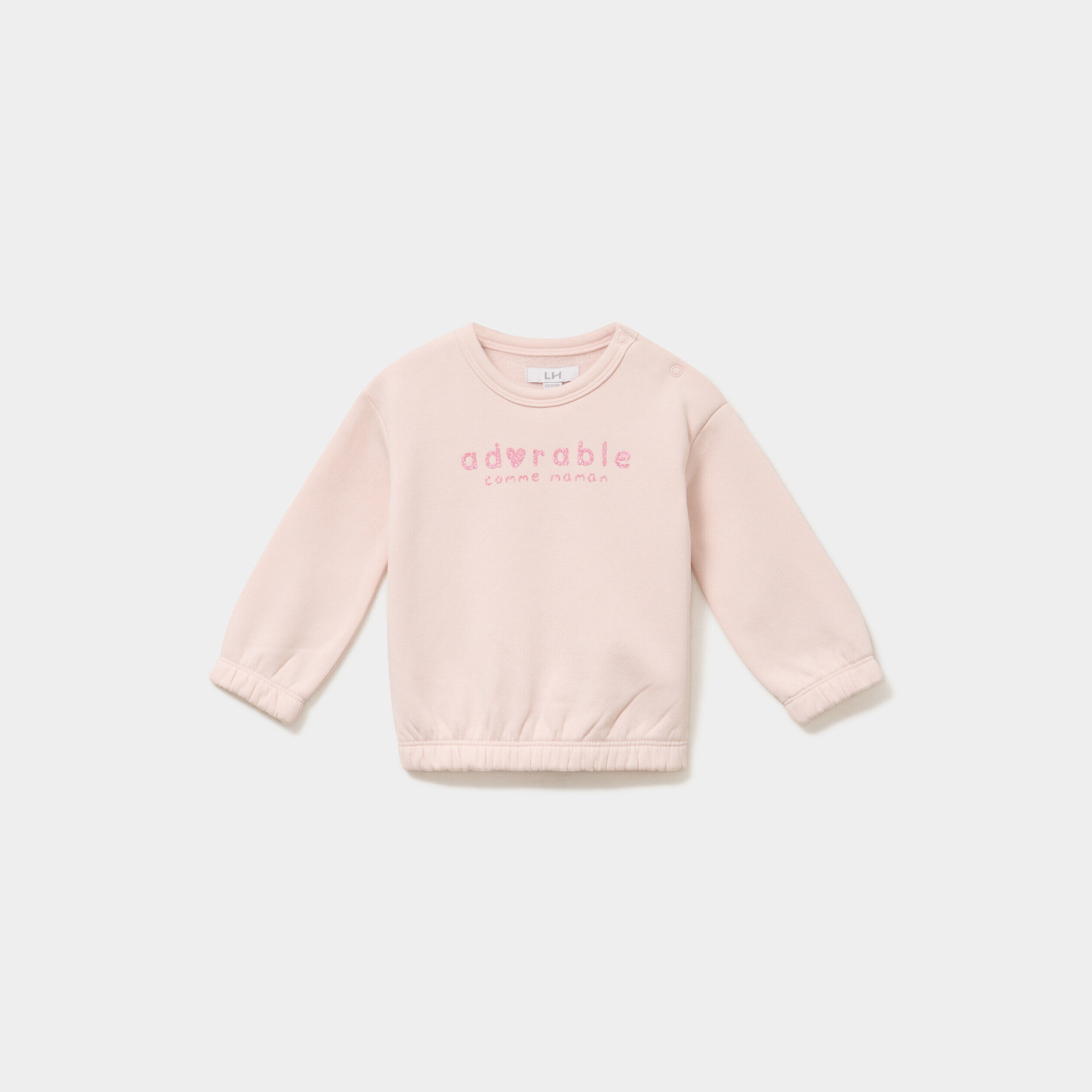 Sweat col rond manches longues rose clair bébé fille LH