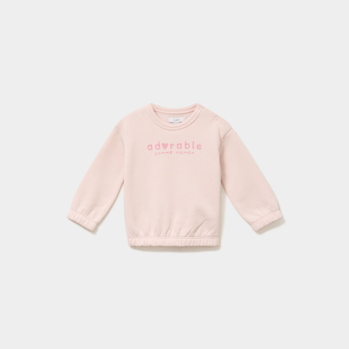 Sweat col rond manches longues rose clair b&eacute;b&eacute; fille