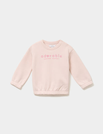 Sweat col rond manches longues rose clair b&eacute;b&eacute; fille