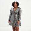 Robe &agrave; sequins portefeuille gris argent femme grande taille