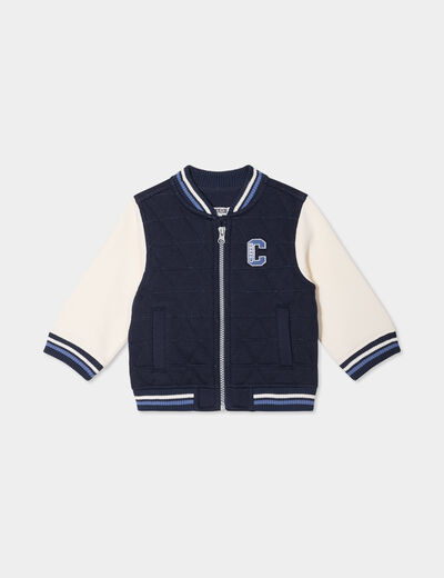 Gilet zipp&eacute; matelass&eacute; col teddy bleu marine b&eacute;b&eacute; gar&ccedil;on