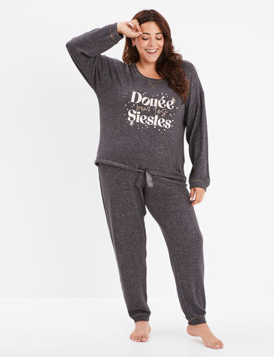 Ensemble pyjama manches longues 2 pièces gris foncé femme grande taille