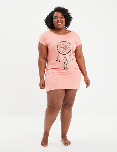 Chemise de nuit manches courtes coton vieux rose femme grande taille