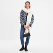 T-shirt manches longues col en V coton bleu canard femme