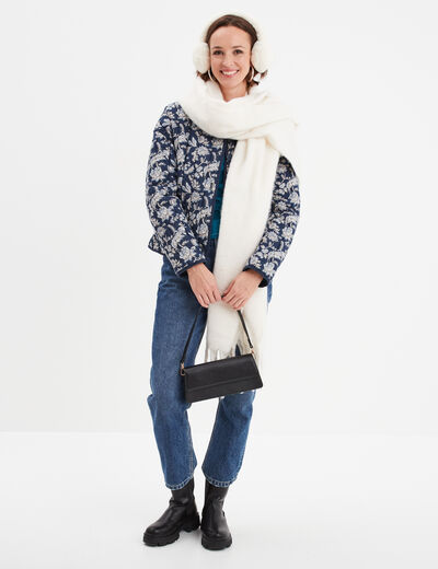 T-shirt manches longues col en V coton bleu canard femme