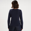 T-shirt manches longues col rond ajust&eacute; bleu fonc&eacute; femme