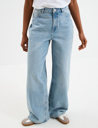 Jeans large coton denim double stone femme