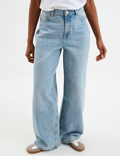 Jeans large coton denim double stone femme