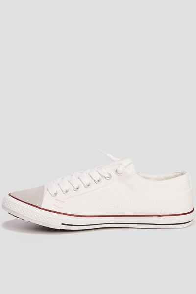 Baskets basses en toile &agrave; lacets blanc homme