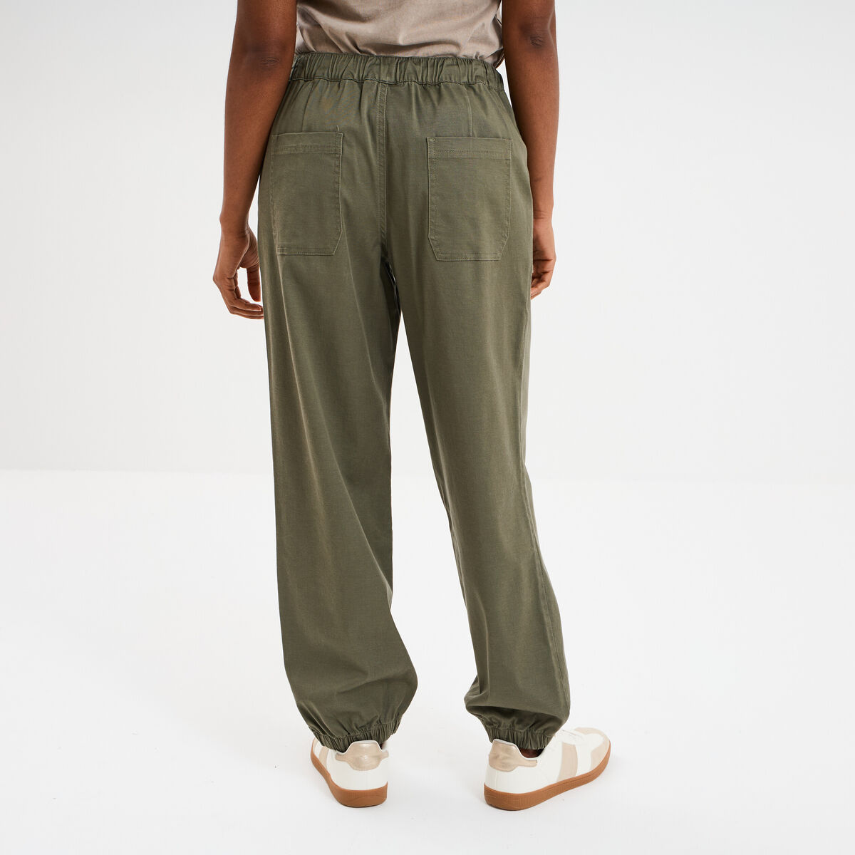 Pantalon droit battle taille élastiquée vert kaki femme