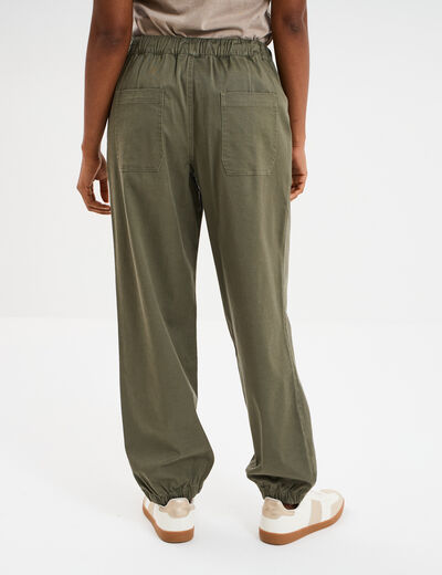 Pantalon droit battle taille élastiquée vert kaki femme