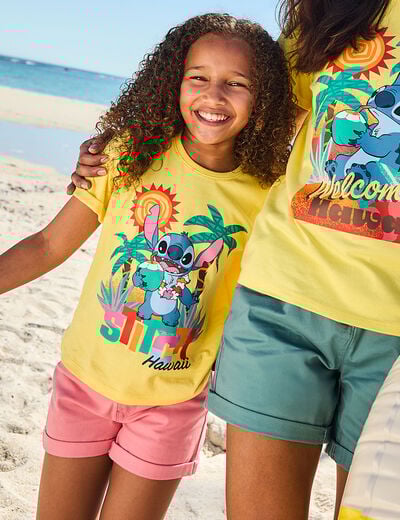 T-shirt manches courtes coton Stitch jaune fille