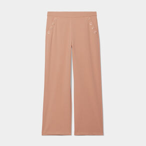 pantalon droit a pont taille elastiquee marron clair femme Pantalon droit à pont taille élastiquée marron clair femme