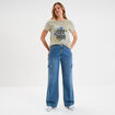 Jeans cargo large coton denim stone femme
