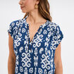 Blouse cr&eacute;pon manches courtes bleu marine femme