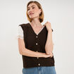 Gilet sans manches col en V marron fonc&eacute; femme