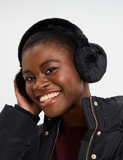 Cache-oreilles fausse fourrure noir femme