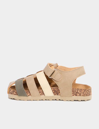 Sandales bout ferm&eacute; avec scratchs marron clair gar&ccedil;on