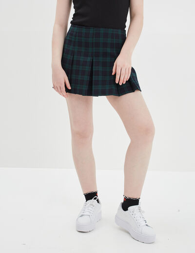 Jupe-short plissée courte bleu marine femme