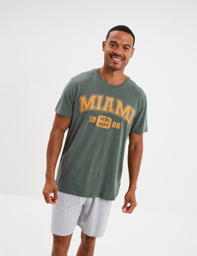 Ensemble pyjama short et t-shirt vert kaki homme