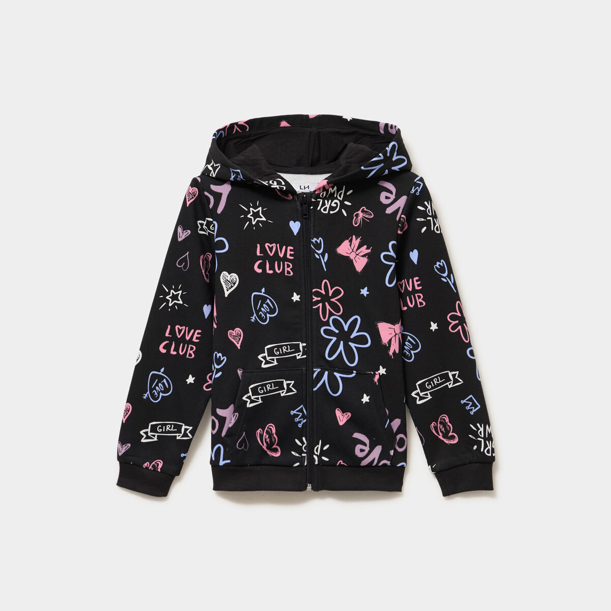 Sweat zipp&eacute; &agrave; capuche noir fille