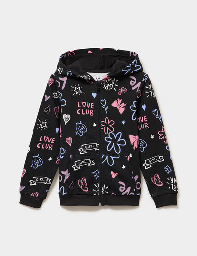 Sweat zipp&eacute; &agrave; capuche noir fille