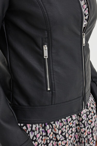 Veste biker simili cuir zippée noir femme