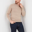 Pull droit col rond coton m&eacute;lang&eacute; beige homme