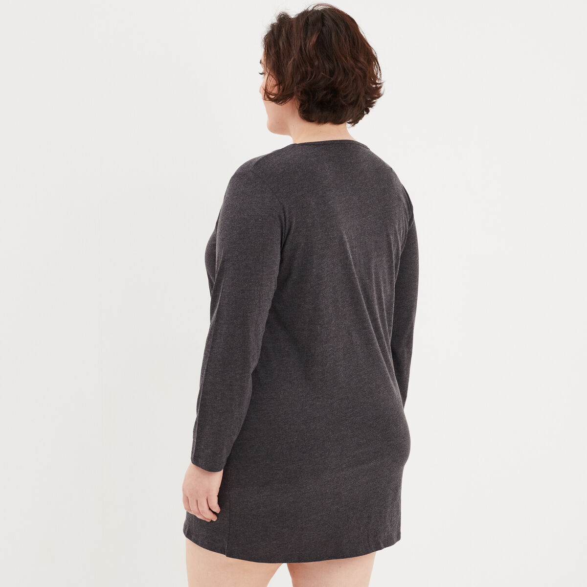 Chemise de nuit à manches longues gris foncé femme grande taille