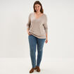 Pull fin col en V manches longues beige femme grande taille