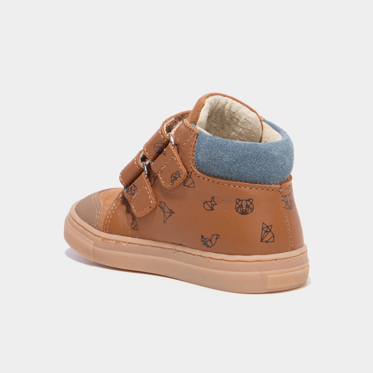 Bottillons &agrave; scratchs cuir bout renforc&eacute; camel b&eacute;b&eacute; gar&ccedil;on