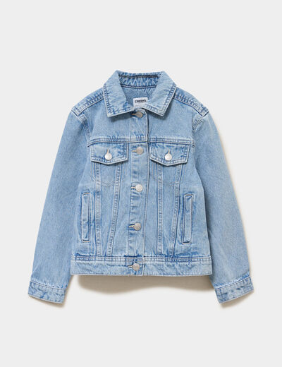 Veste en jean boutonn&eacute;e coton denim double stone fille