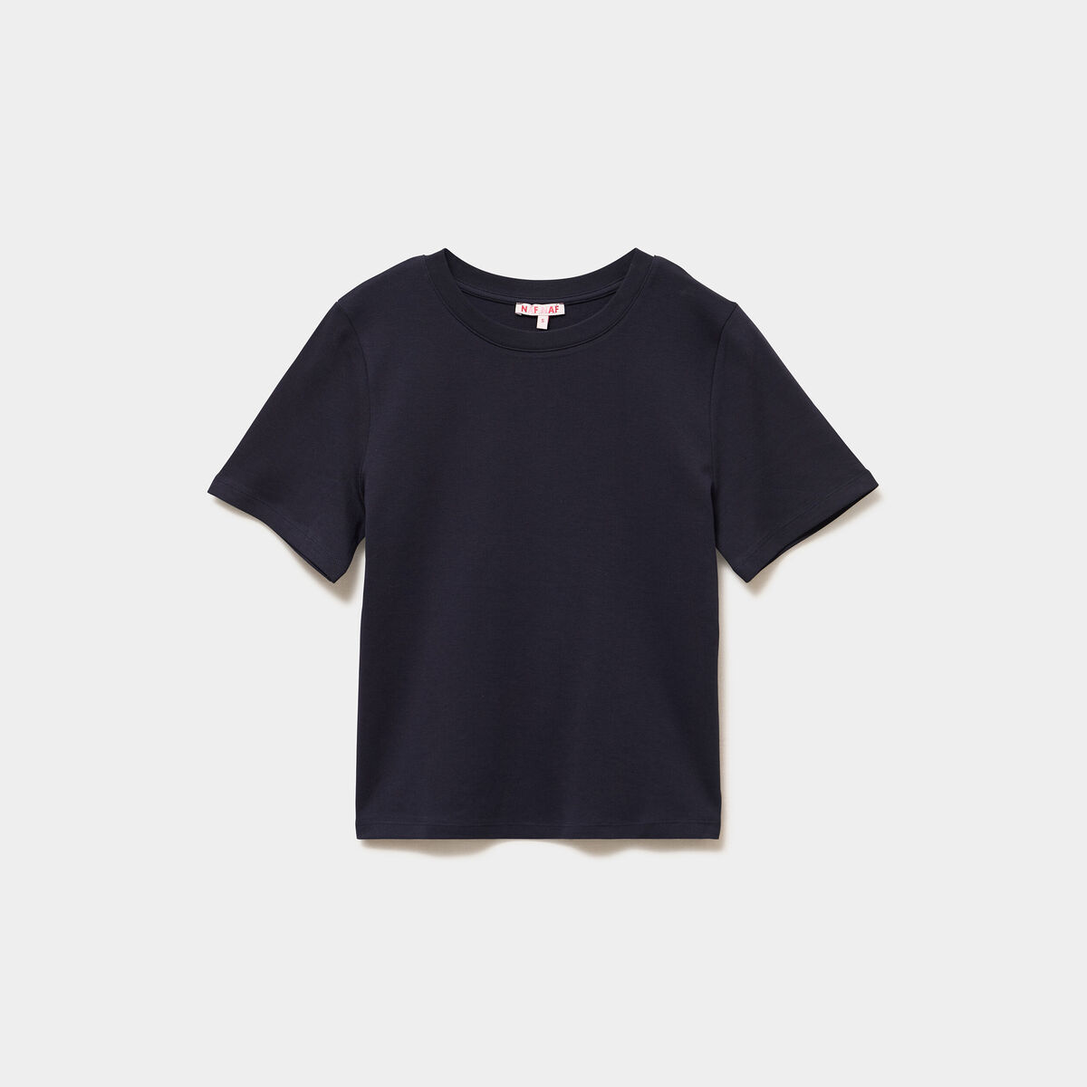 T-shirt manches courtes col rond coton bleu fonc&eacute; femme