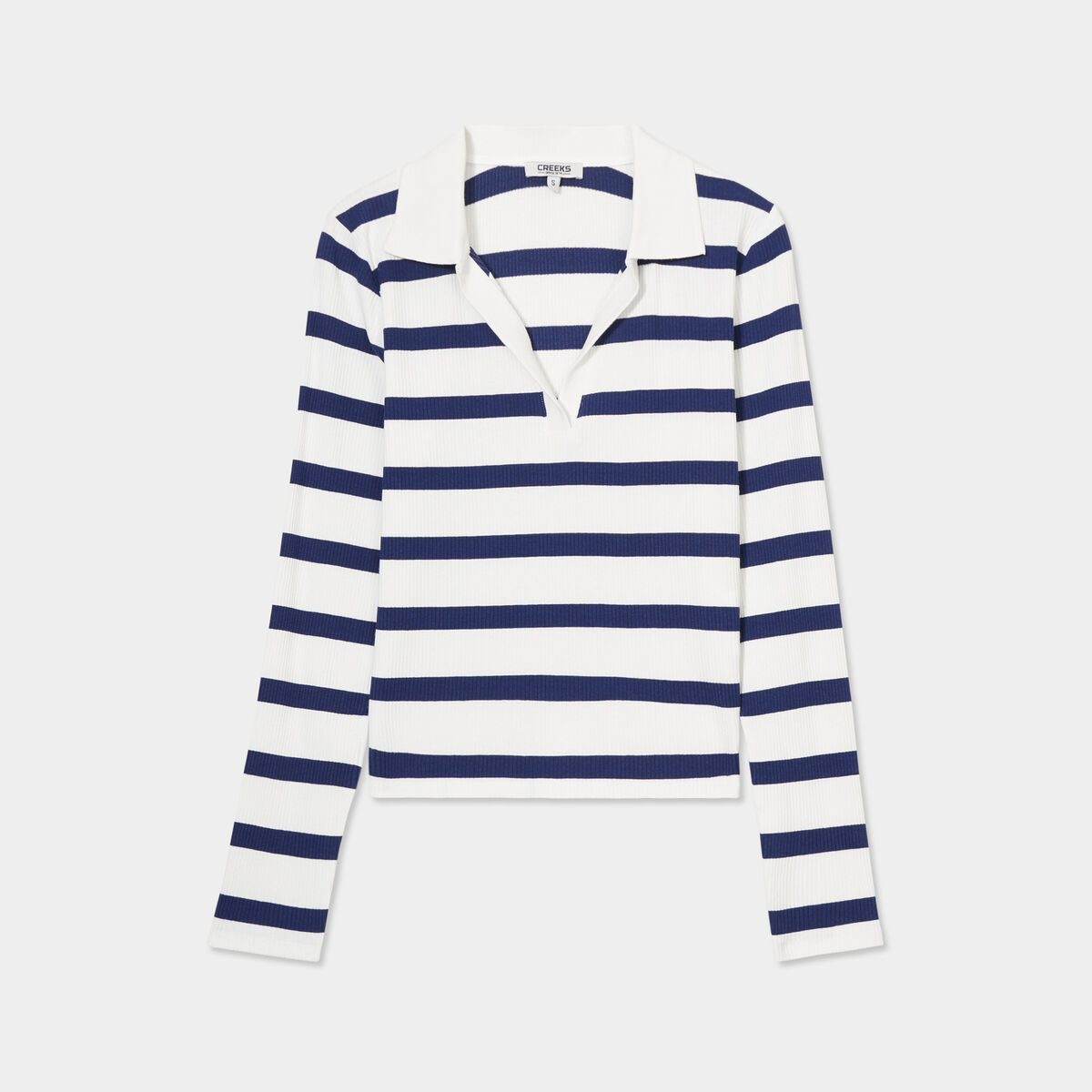 T-shirt col polo manches longues Creeks blanc femme