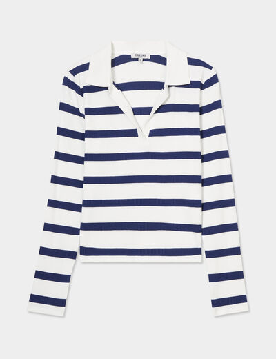 T-shirt col polo manches longues Creeks blanc femme