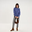 Blouse droite col tunisien coton bleu gris femme