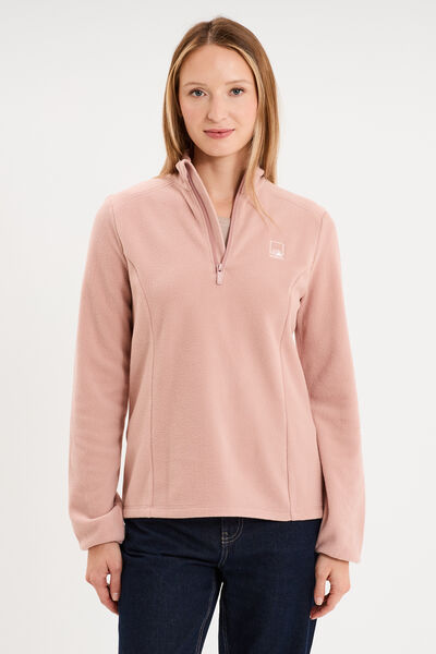 Sweat polaire col camionneur rose poudr&eacute;e femme