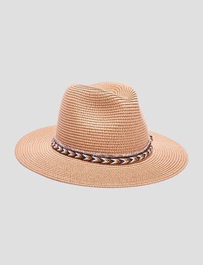 Chapeau Fedora tressé sable femme